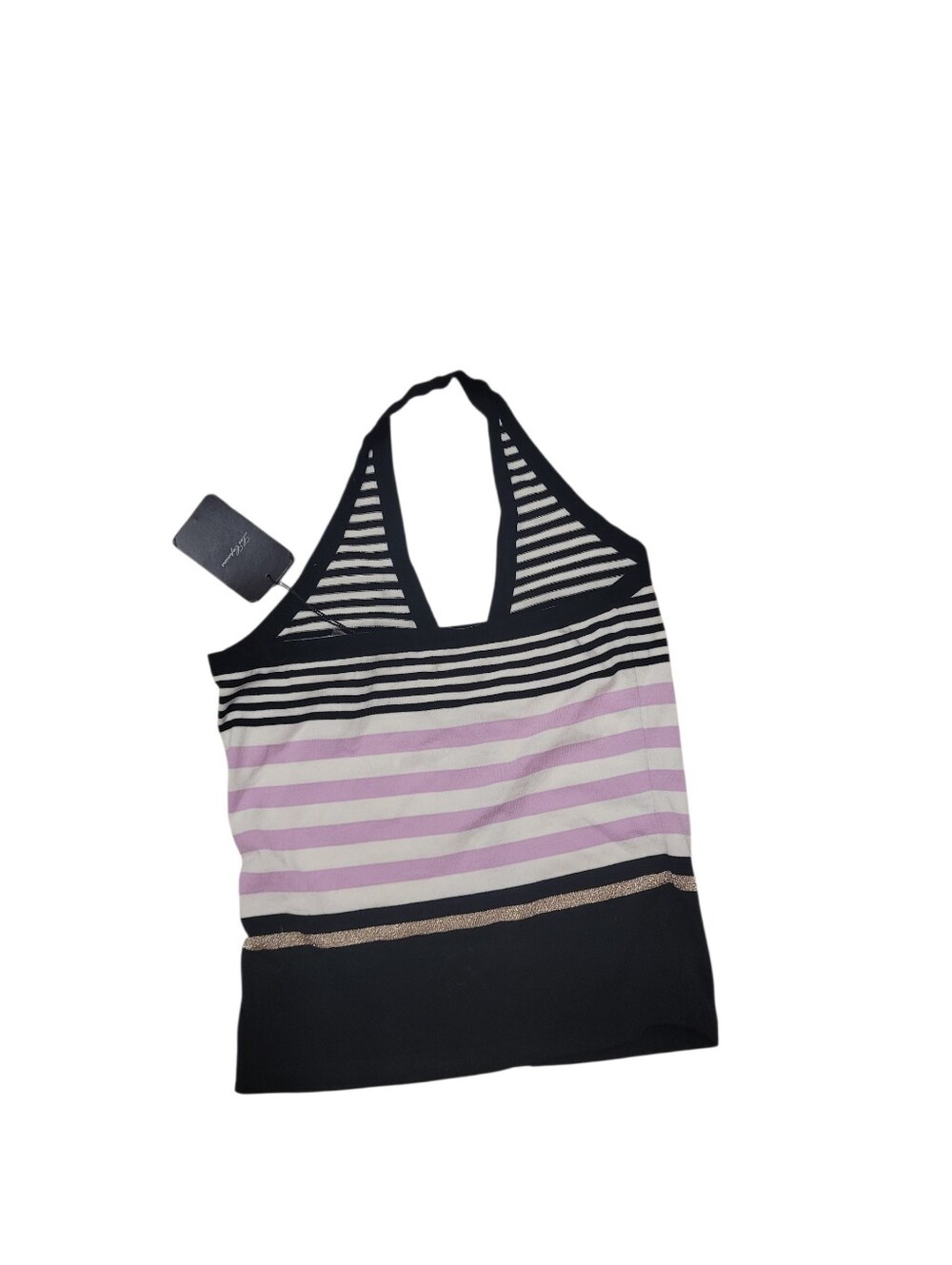 Vintage Les Copains Striped Halter Top Italian Sz 40 US 4 Button Knit Cami NWT - Picture 2 of 6
